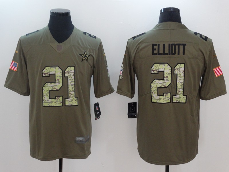 Men Dallas Cowboys #21 Elliott Camo Nike Olive Salute To Service Limited NFL Jerseys